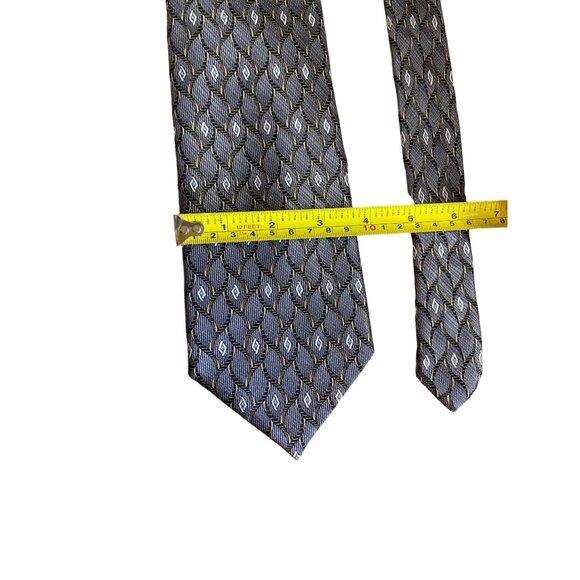Meeting Street Mens Silk Necktie Geometric Grey Blue Gold Handmade Corpcore Dad - Picture 2 of 5